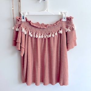 Vestique coral off the shoulder top